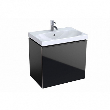 Шкафчик для раковины Geberit Acanto, с выдвижными ящиками (обычным и внутренним), вылетом, сифоном, 59,5×53,5×41,6 см, черный