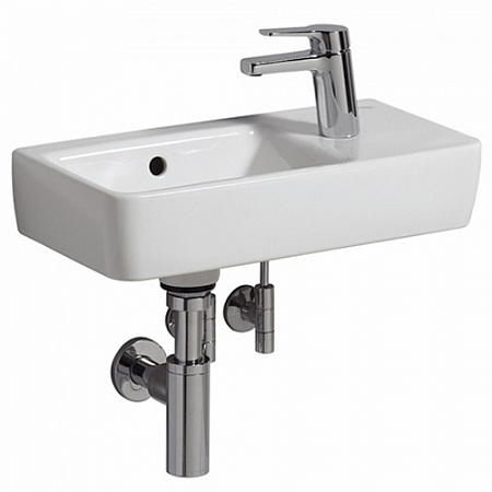 Раковина Geberit Renova Compact с укороченным вылетом, отверстие под смеситель (правое), 50×15×25 см, белая