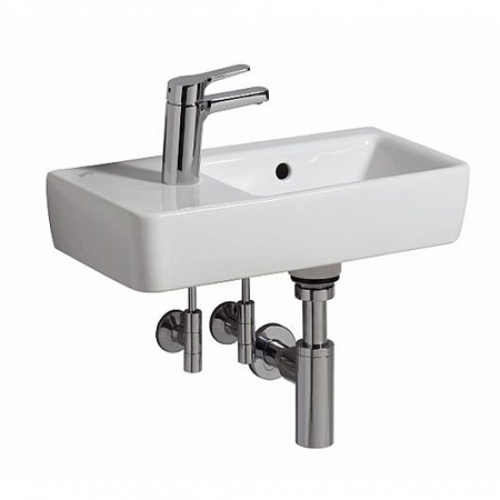 Раковина Geberit Renova Compact с укороченным вылетом, отверстие под смеситель (левое), 50×15×25 см, белая