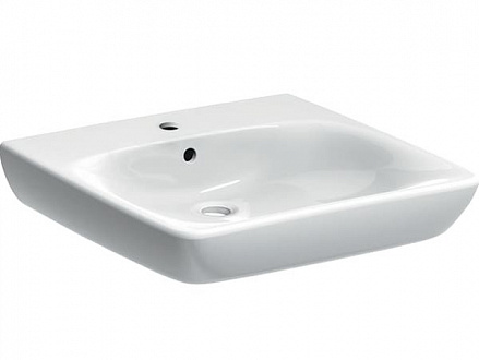 Раковина Geberit Renova Comfort Square, безбарьерная, отверстие для смесителя по центру, перелив на виду, 65×55 см, белая