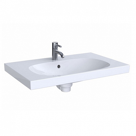 Раковина Geberit Acanto, отверстие под смеситель по центру, перелив на виду, 65×48,2 см, белая