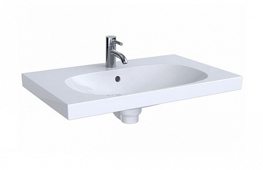 Раковина Geberit Acanto с полкой, отверстие под смеситель по центру, перелив на виду, 75×48,2 см, белая