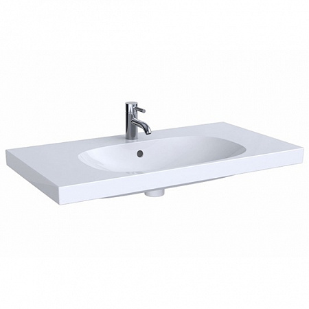 Раковина Geberit Acanto с полкой, отверстие под смеситель по центру, перелив на виду, 90×48,2 см, белая