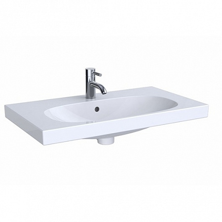 Раковина Geberit Acanto, с укороченным вылетом, полкой, отверстием под смеситель и переливом, 75×42,2 см, белая