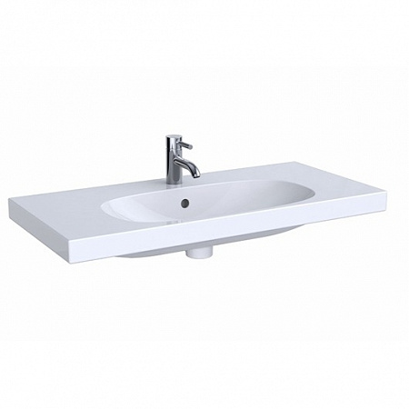 Раковина Geberit Acanto, с укороченным вылетом, полкой, отверстием под смеситель и переливом, 90×42,2 см, белая