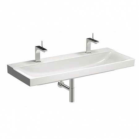 Раковина Geberit  Xeno², отверстие под смеситель (левое и правое), без перелива, покрытие KeraTect, 120×48 см, белая