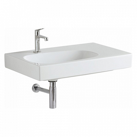 Раковина Geberit Citterio, с полкой (справа), отверстие под смеситель (слева), без перелива, покрытие KeraTect, 75×50 см, белая