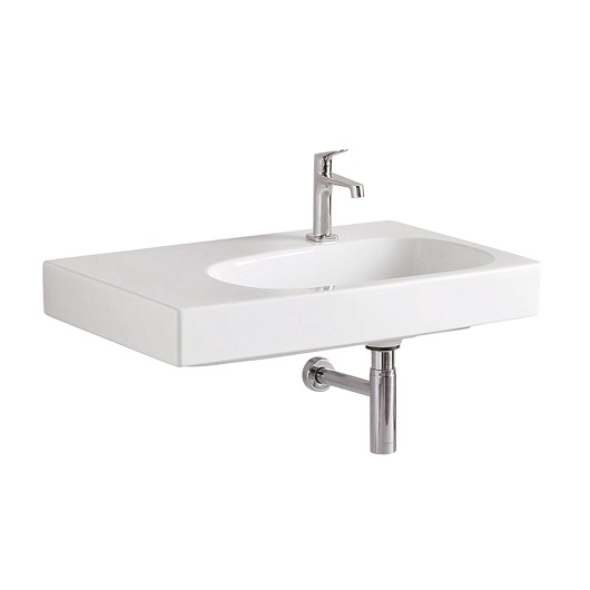 Раковина Geberit Citterio, с полкой (слева), отверстие под смеситель (справа), без перелива, покрытие KeraTect, 75×50 см, белая