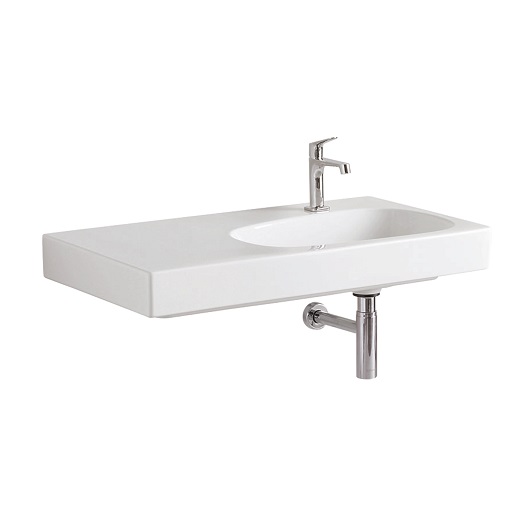 Раковина Geberit Citterio, с полкой (слева), отверстие под смеситель (справм), без перелива, покрытие KeraTect, 90×50 см, белая