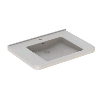 Раковина Geberit Renova Comfort Square, безбарьерная, отверстие для смесителя по центру, перелив на виду, 75×55 см, белая