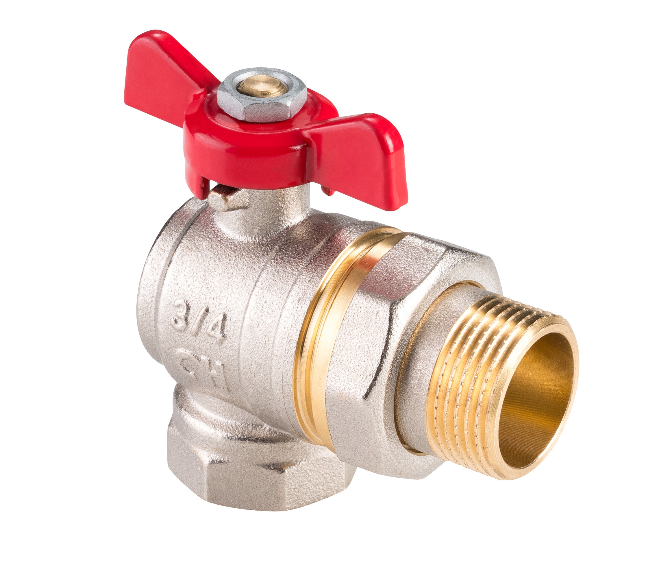 Кран шаровый латунный угловой с полусгоном с ручкой-бабочкой, ВР/НР DN 1/2" PN 25 MVI AquaHit