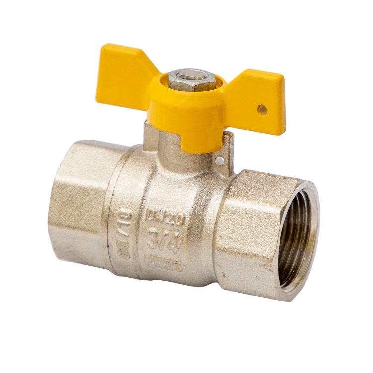 Кран шаровый латунный газовый с ручкой-бабочкой, гайка-гайка (БГГ) DN 1/2" PN 25 MVI