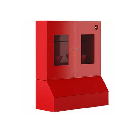 Пожарный стенд металлический закрытого типа (с окнами) с ящиком для песка