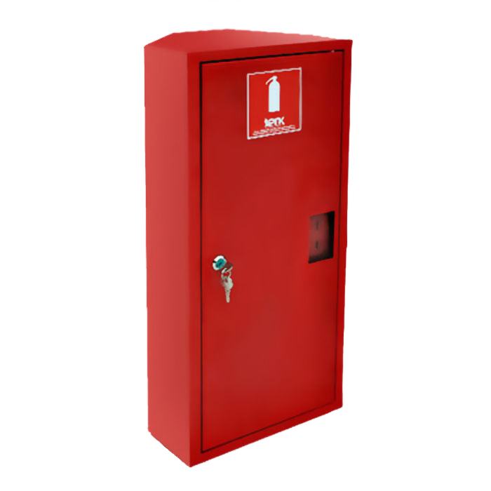 ШПО-106 УЗК Пожарный шкаф для хранения огнетушителей угловой закрытый красный металлический